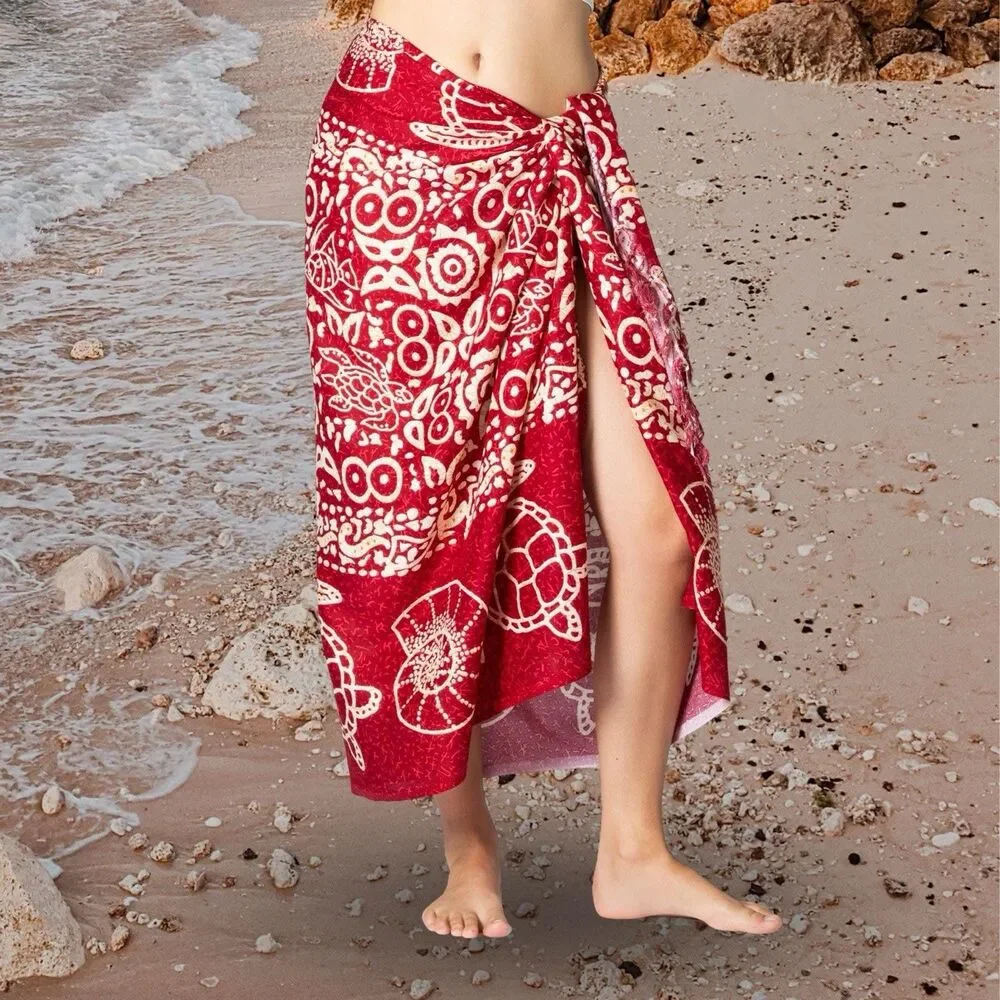 Women’s Beach Swim Wrap Cover Up Floral Pink Sarong Pareo USA Made NEW